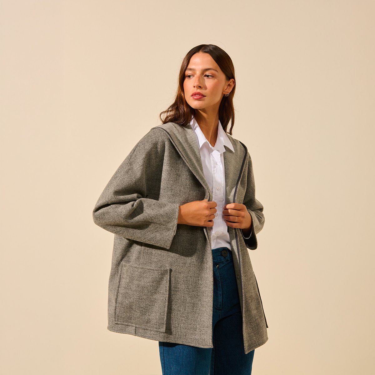 Veste capuche oversize MARCO gris chiné, BENOA