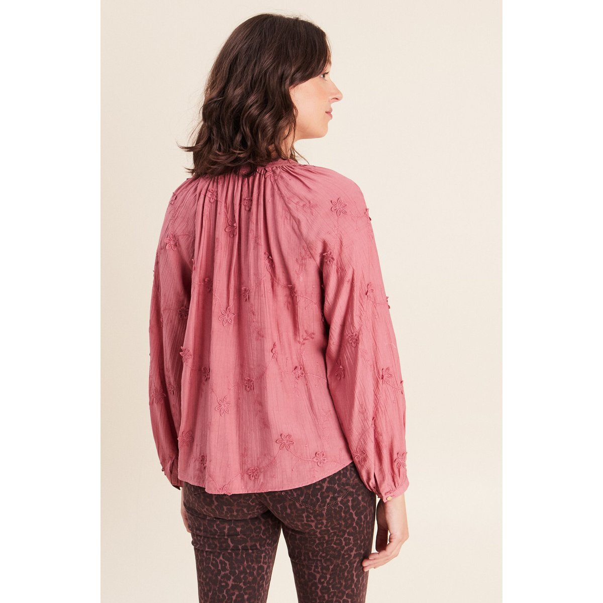 Blouse ample manches longues brodée mauve, BREAL