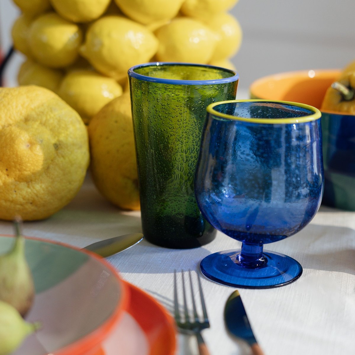 Lot de 4 verres à vin, BUBBLES bleu, KARE DESIGN