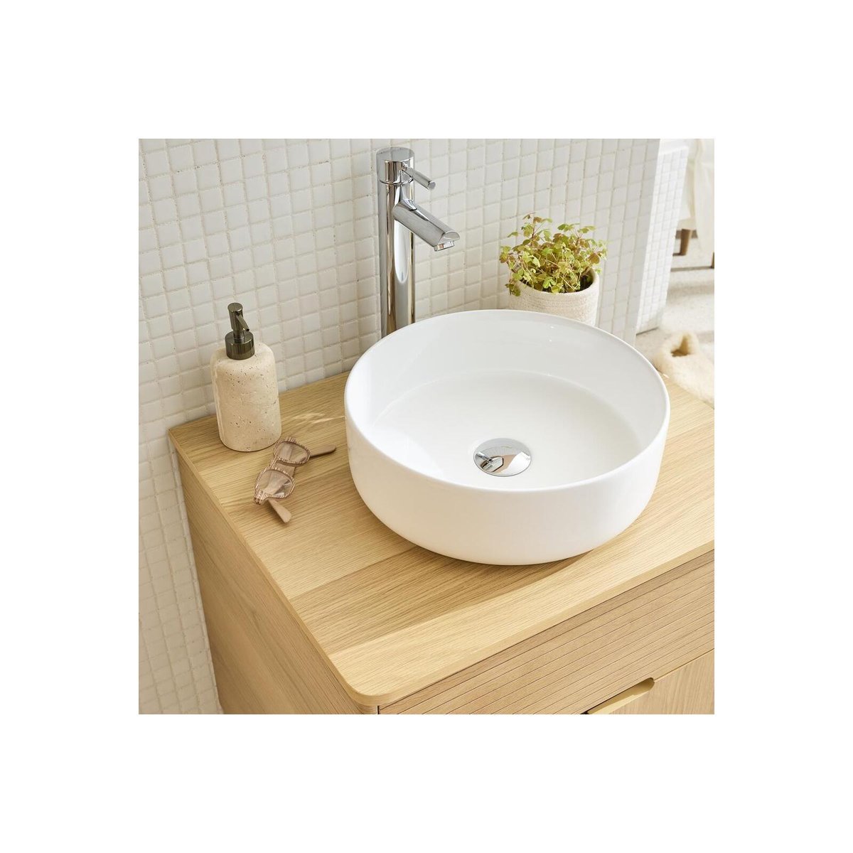 Ensemble meuble simple vasque 60cm + vasque + robinet + miroir ALASKA chêne - mdf - mat, MOB IN
