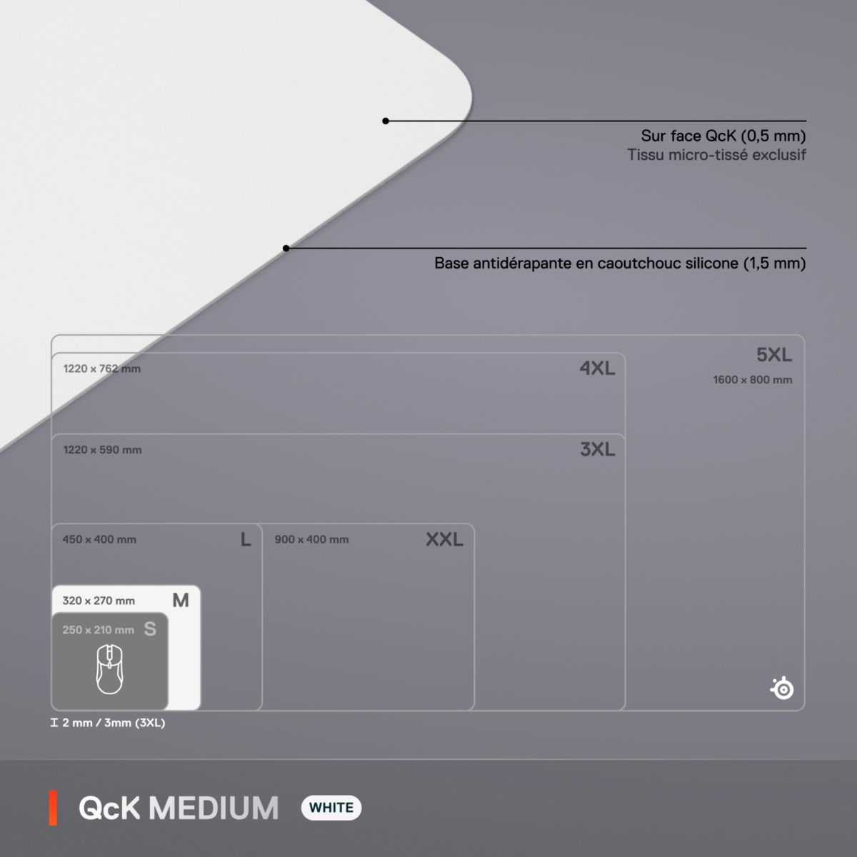 Tapis de souris QcK M Blanc couleur unique, STEELSERIES
