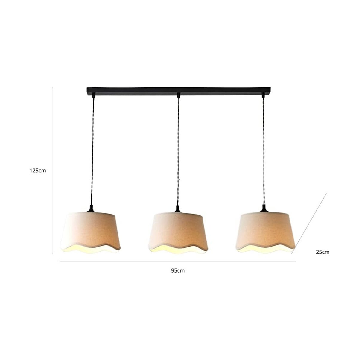 Marina 3-Light Diner Bar Pendant Light with Scallop Linen Shades natural, SO'HOME