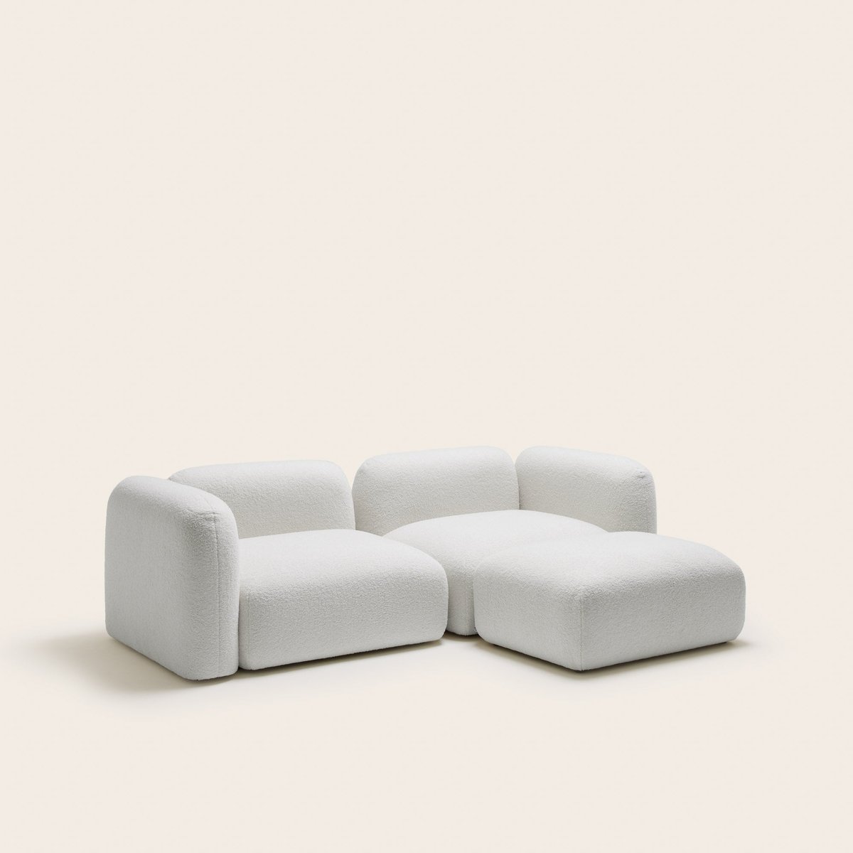 Chauffeuse Modulable Accoudoir Droit avec Tissage natté en coton et acrylique ISILD him bouclette ivoire, MADURA