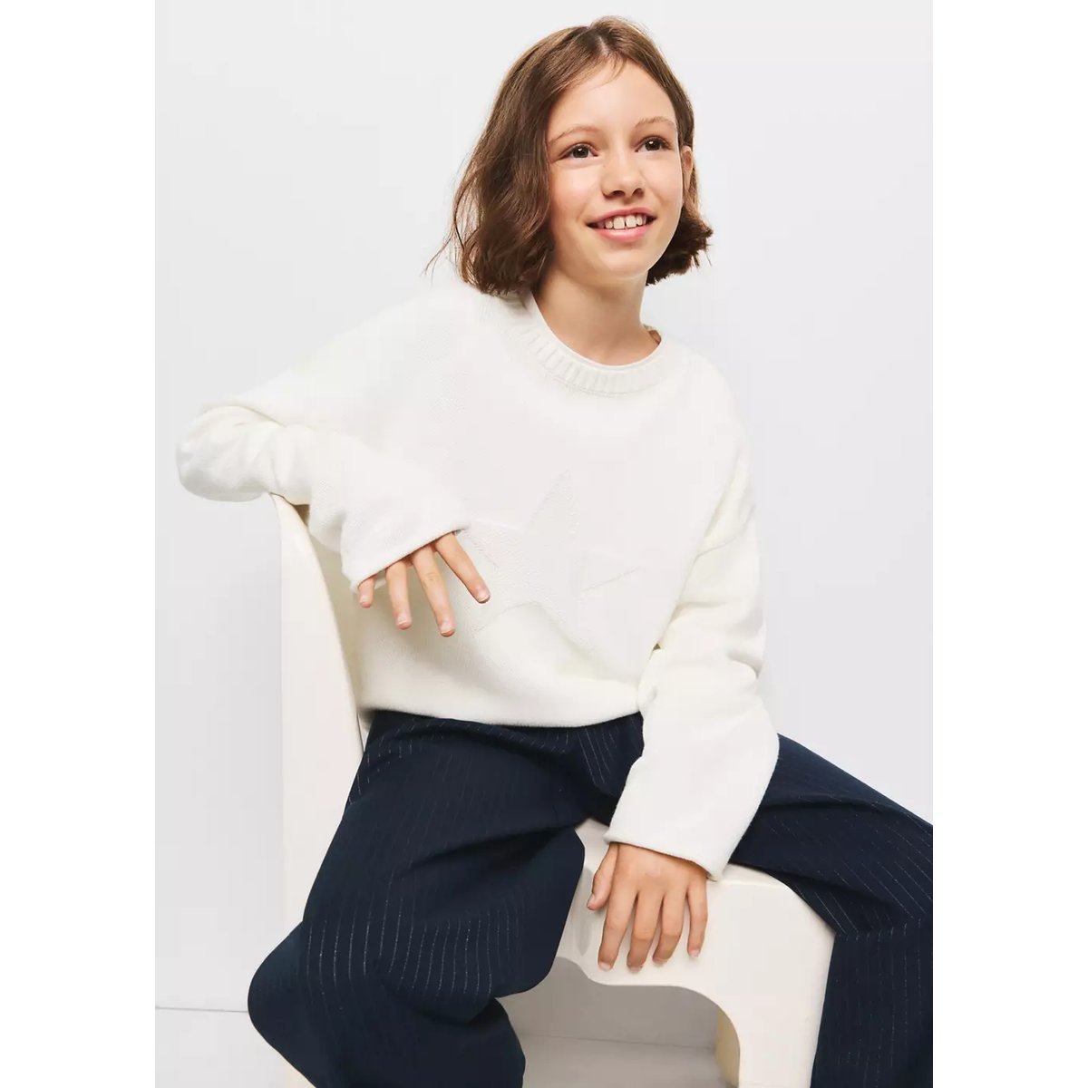 Pull-over maille étoile blanc cassé, MANGO KIDS