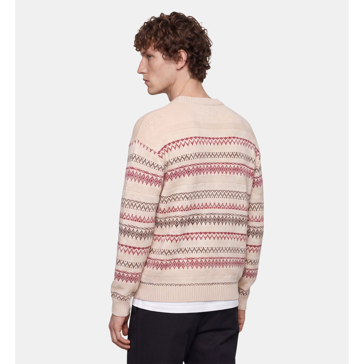 Pull takard en laine et nylon à jacquard beige et rouge, GALERIES LAFAYETTE