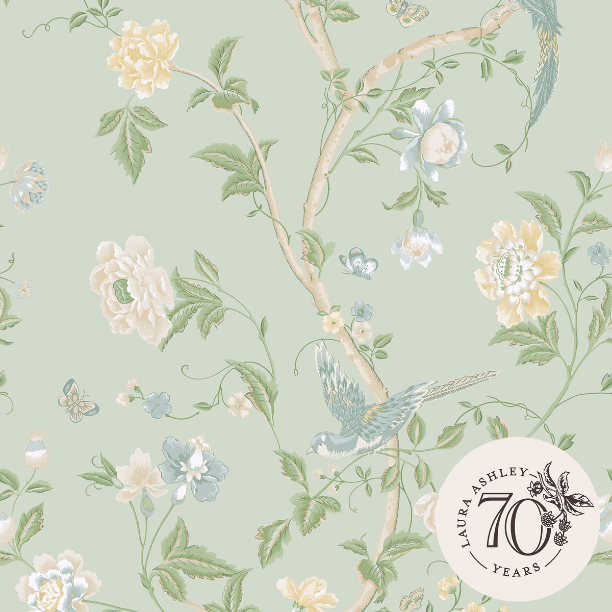 Papier peint fleuri palais d'été vert d'eau, LAURA ASHLEY