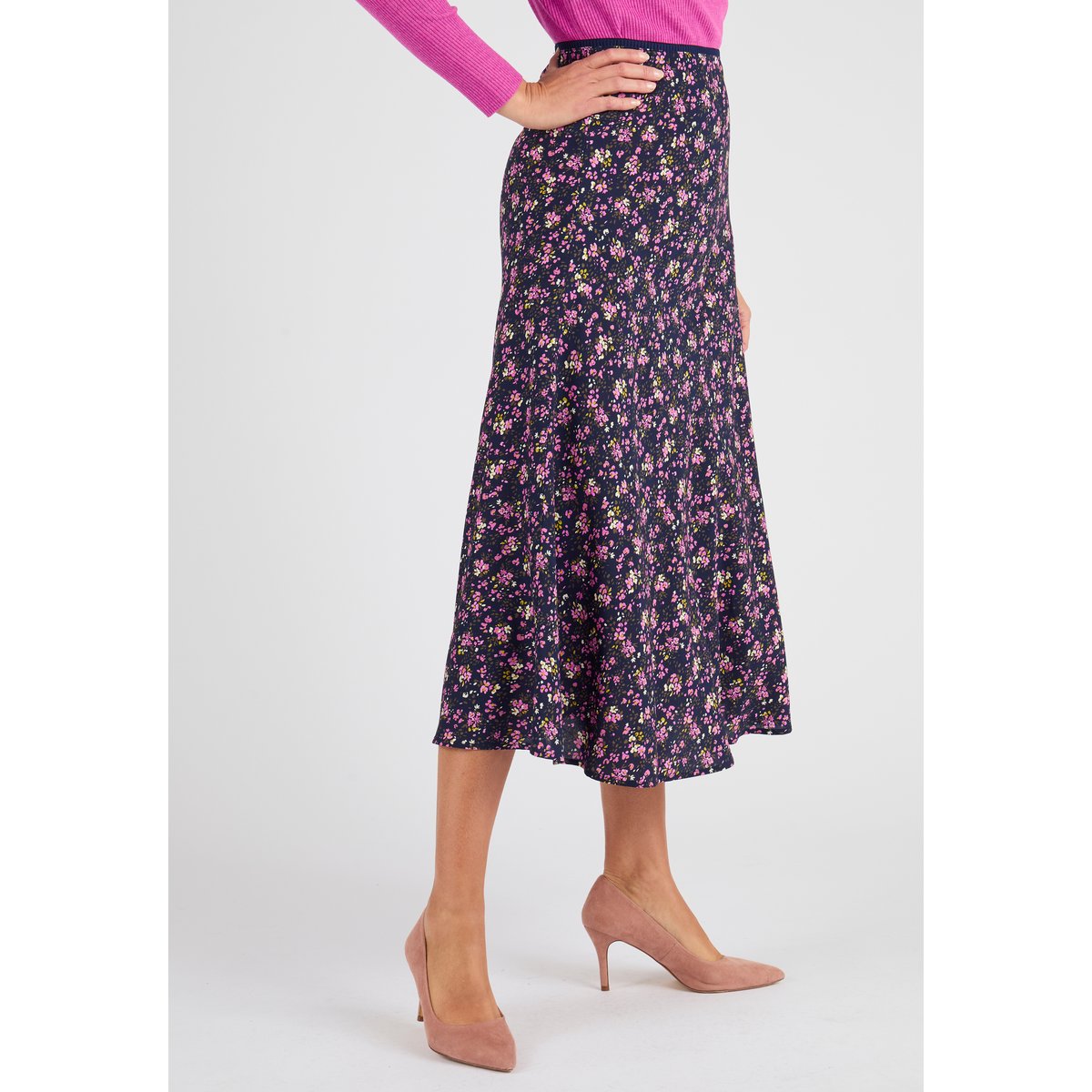Jupe pure viscose Lenzing(TM) EcoVero(TM) rose marine fleuri, DAMART