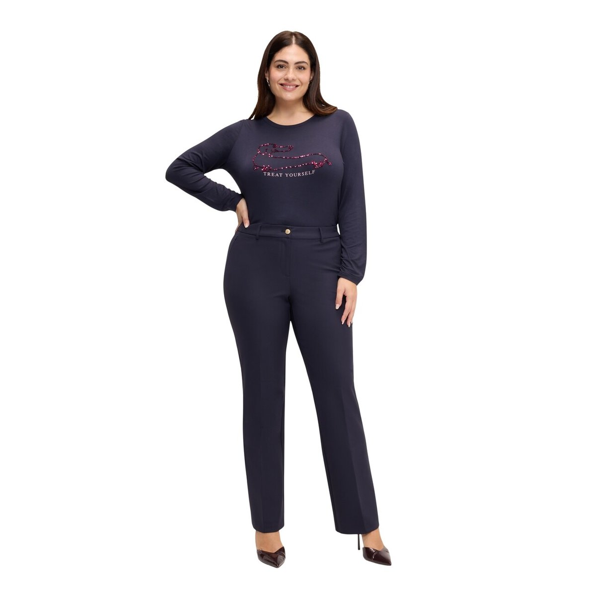 Pantalon regular avec bouton bijou bleu, FIORELLA RUBINO