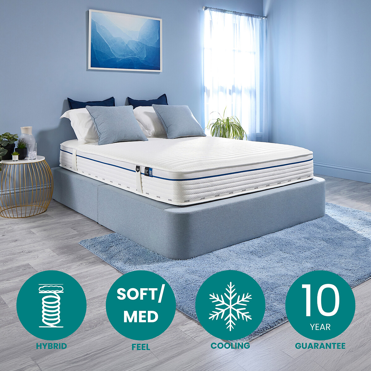 Jay-Be® Bio Cool Hybrid 2000 e-Pocket Eco-Friendly Mattress white/blue, JAY-BE