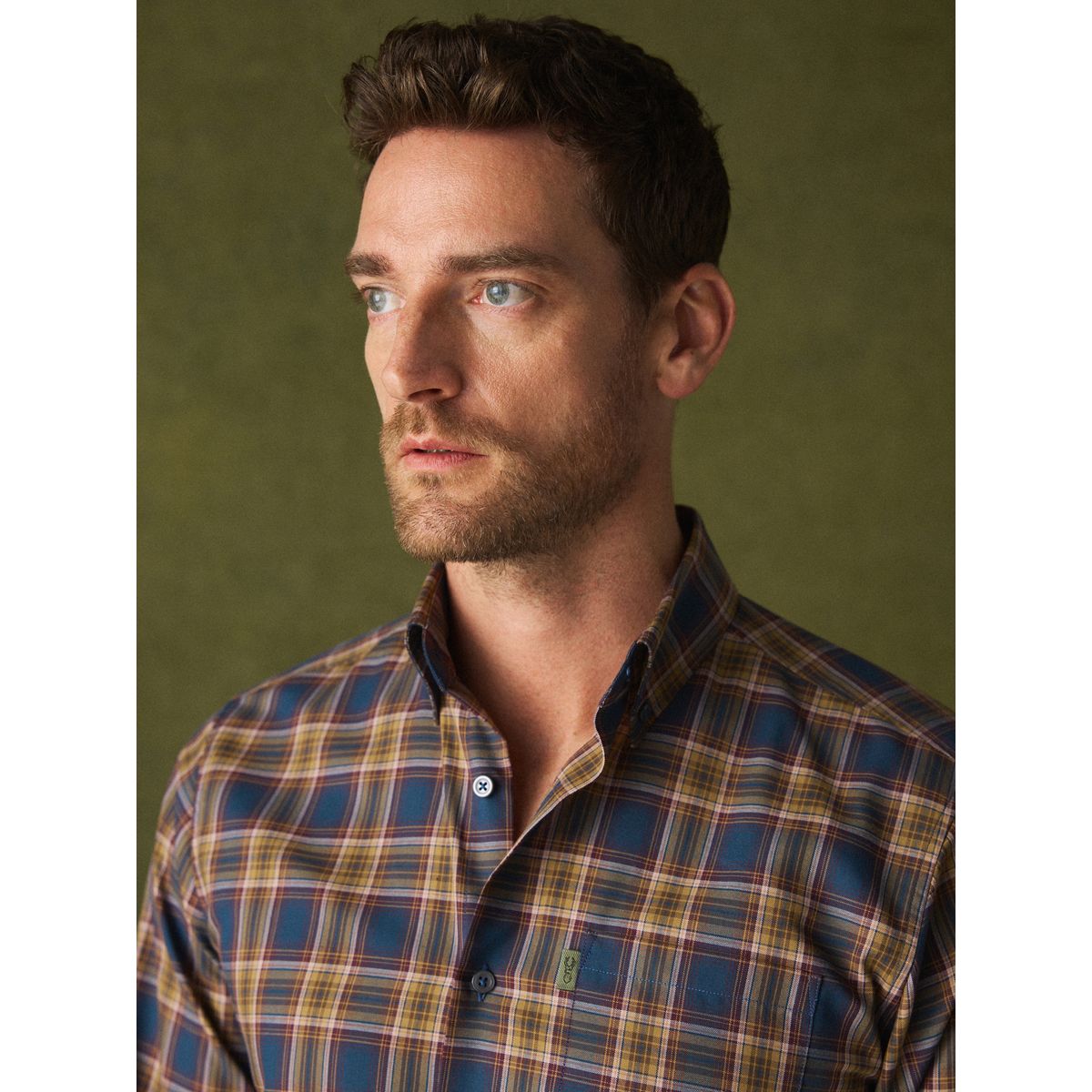 Chemise oxford standard boutonnée carreaux bleu marine/jaune, NEXT
