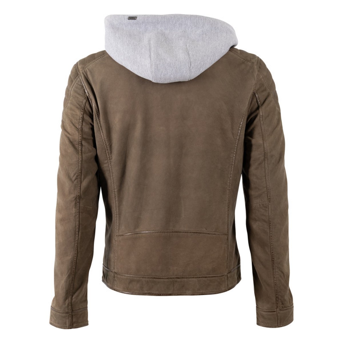 Blouson en cuir de mouton olive uni avec une coupe ajustée et un col à capuche vert foncé, GIPSY