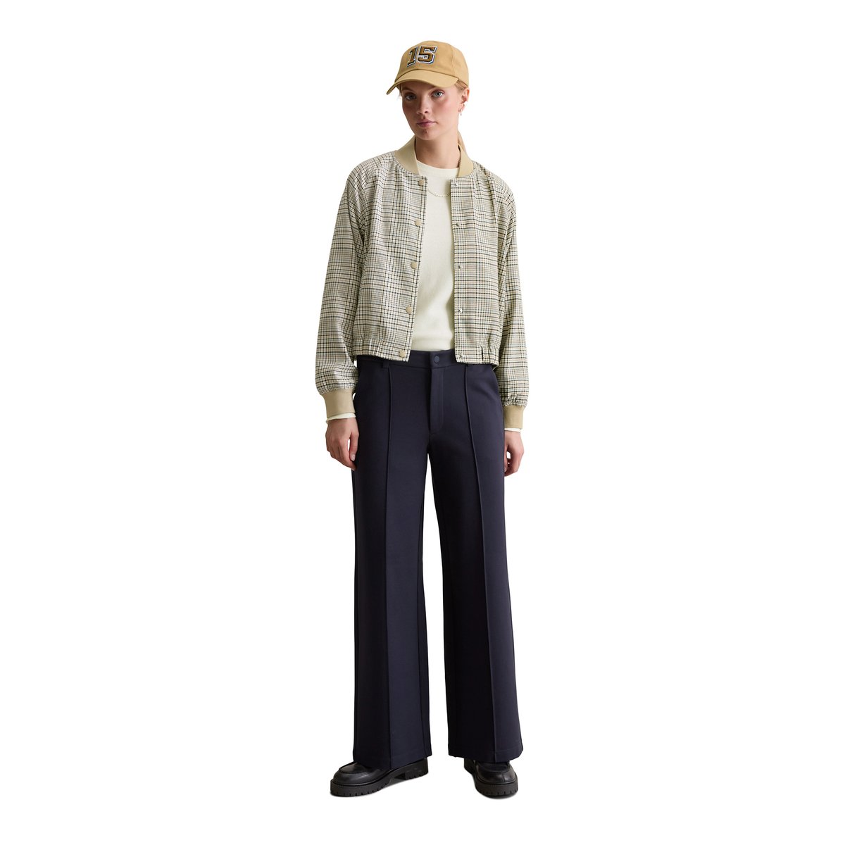 Pantalon droit en jersey en qualité interlock compacte bleu foncé, MARC O’POLO DENIM