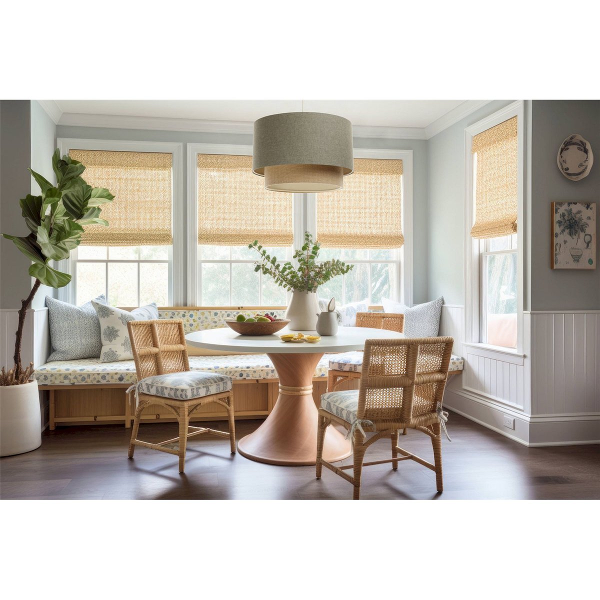 Suspension en tissu rond Boho Elegant beige crème tissu structuré, BPS KONCEPT