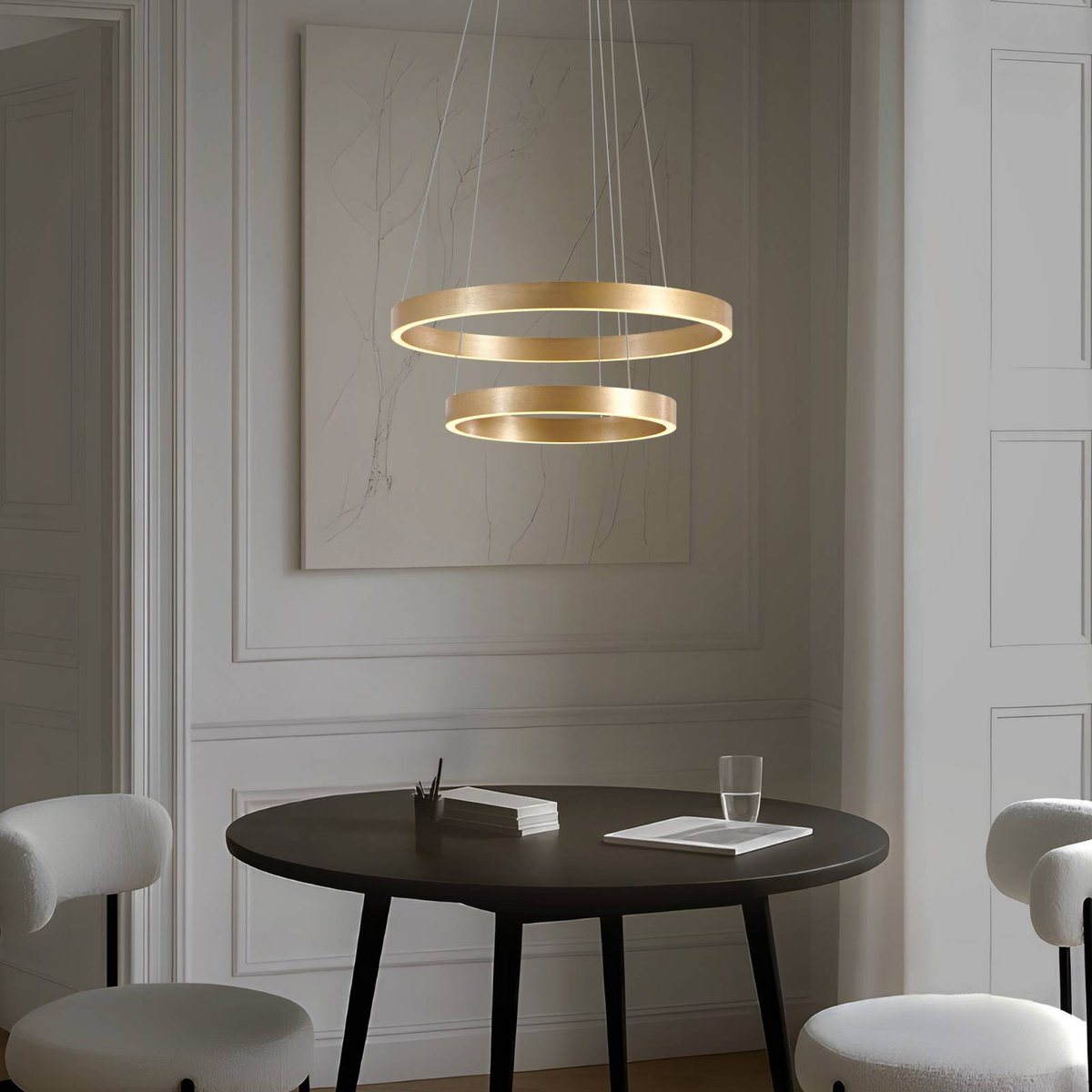 Suspension en métal moderneLED, Yonam or, blanc, LUCANDE