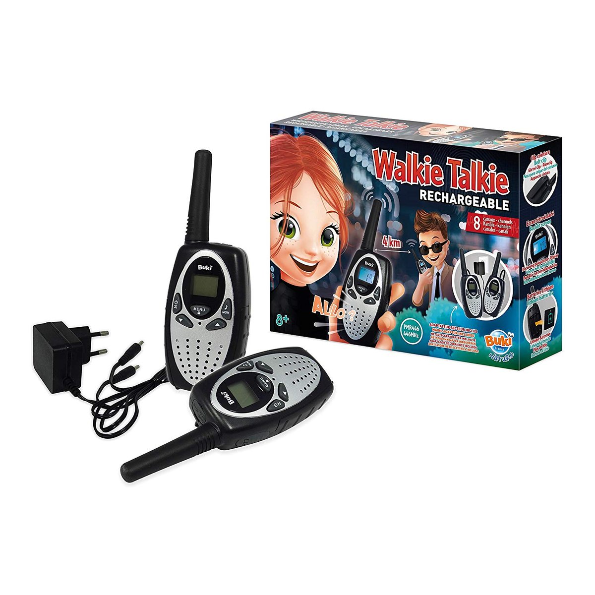 Talkie Walkie Rechargeable noir, BUKI FRANCE
