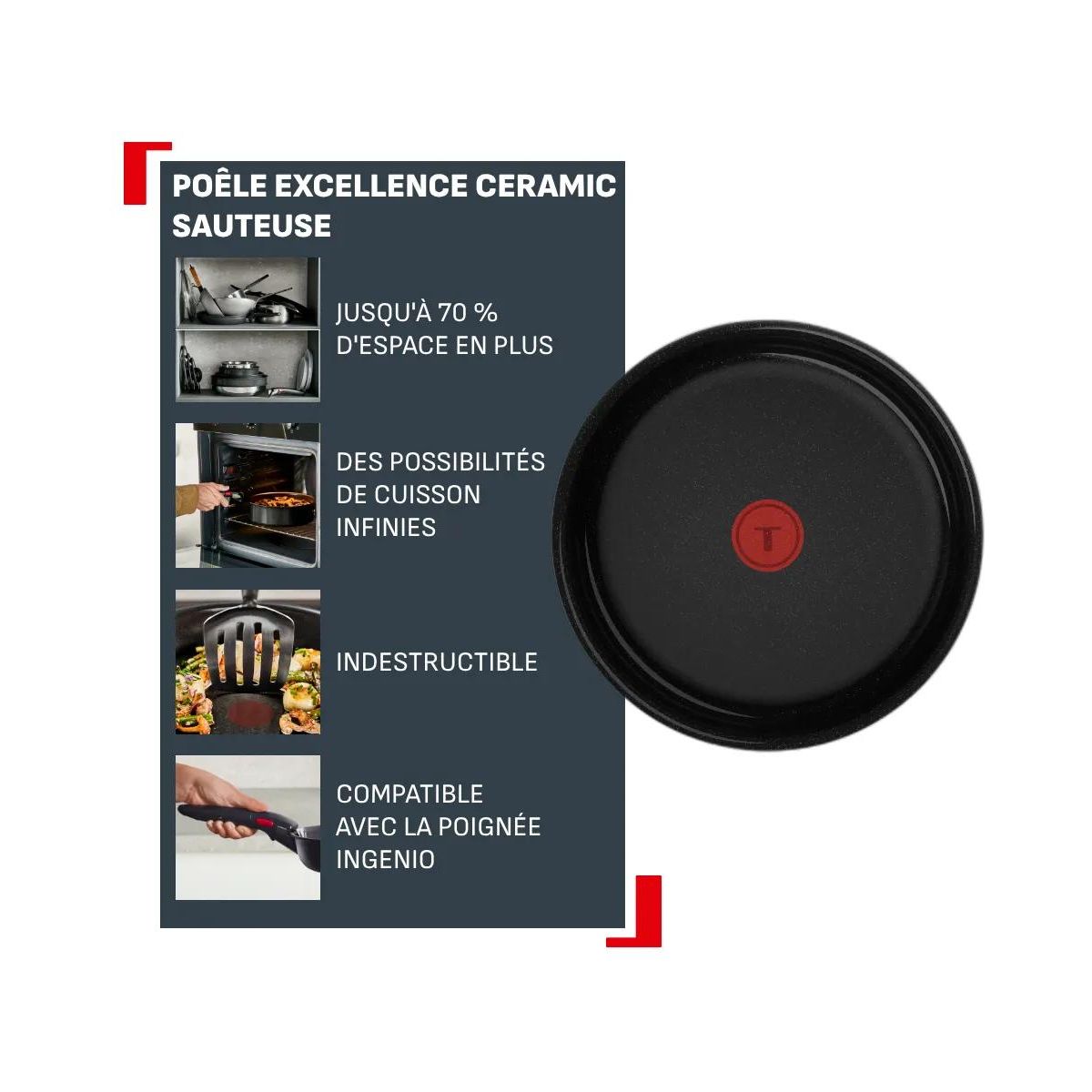 Sauteuse Ingenio Excellence Ceramic 24cm noir, TEFAL