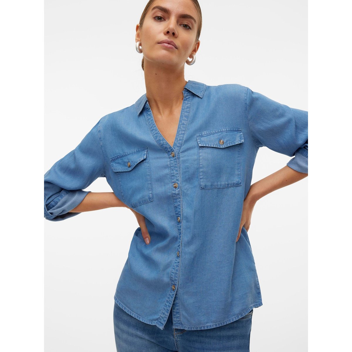 Chemise En Denim medium blue denim, VERO MODA