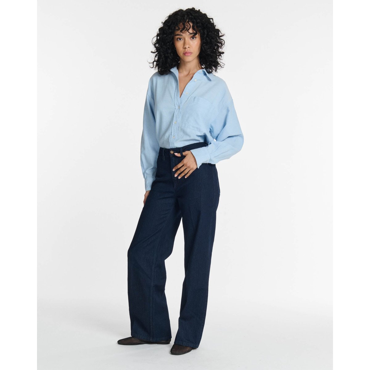 Jeans droit large taille haute normale brut, LABDIP
