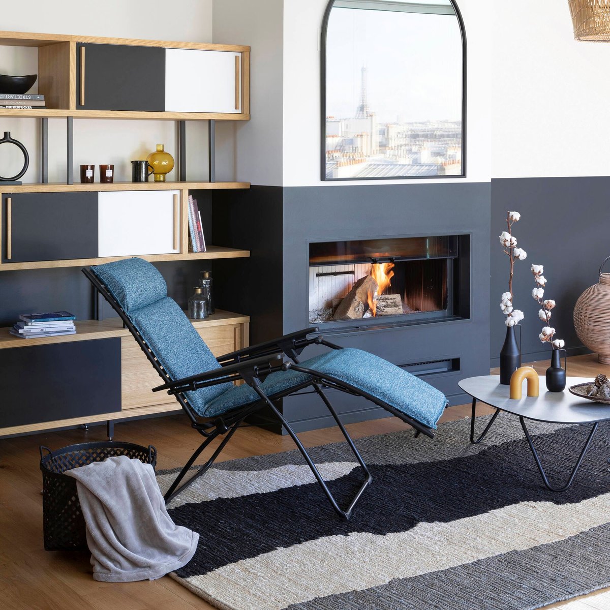 Table basse - COCOON gris ciment tube noir, LAFUMA MOBILIER