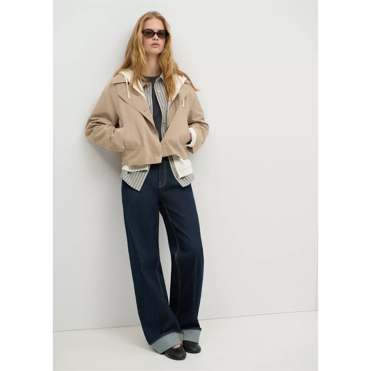 Trench court croisé beige, MANGO TEEN