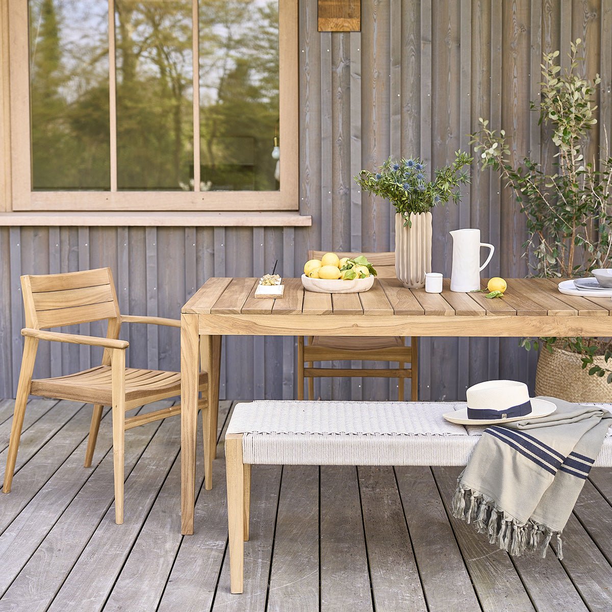 Banc de jardin en teck massif et cordage 3 places LIVIE beige, BERAH GETAH