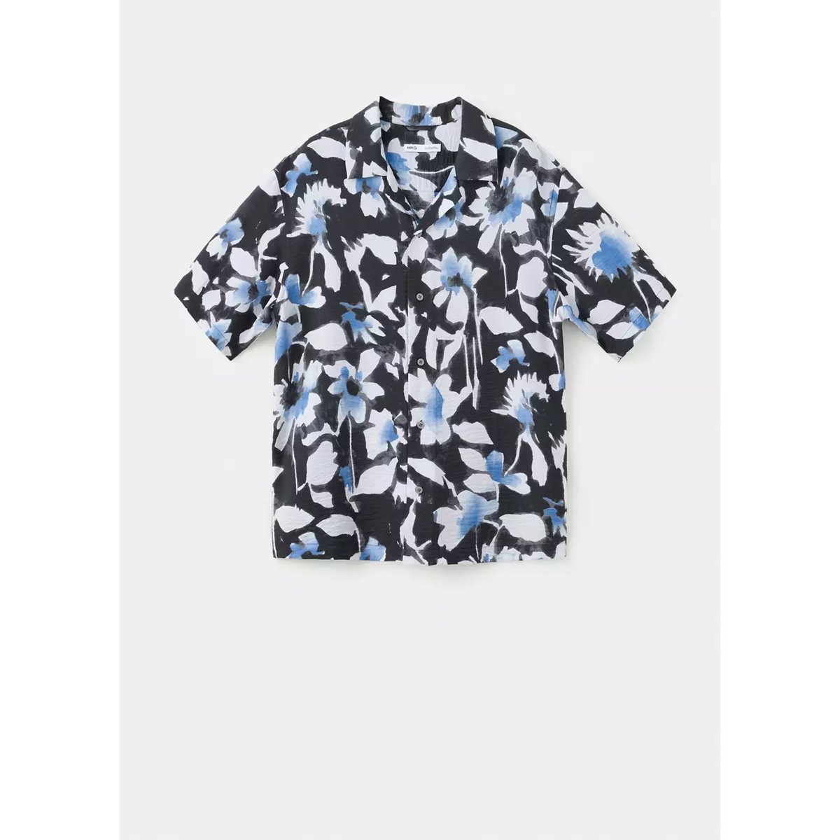 Chemise imprimée col bowling noir, MANGO MAN