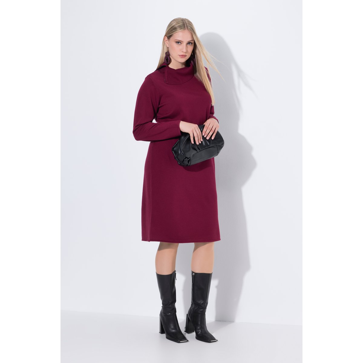 Robe midi en maille avec col roulé bordeaux, ULLA POPKEN