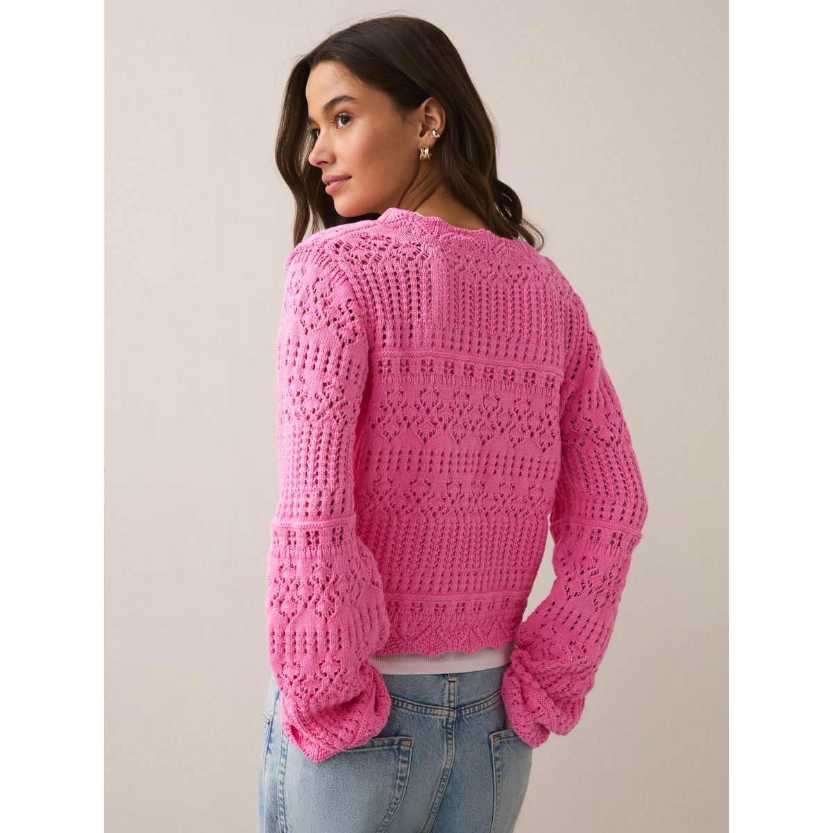 Cardigan en maille pointelle avec boutons pink fluorescent, NEXT
