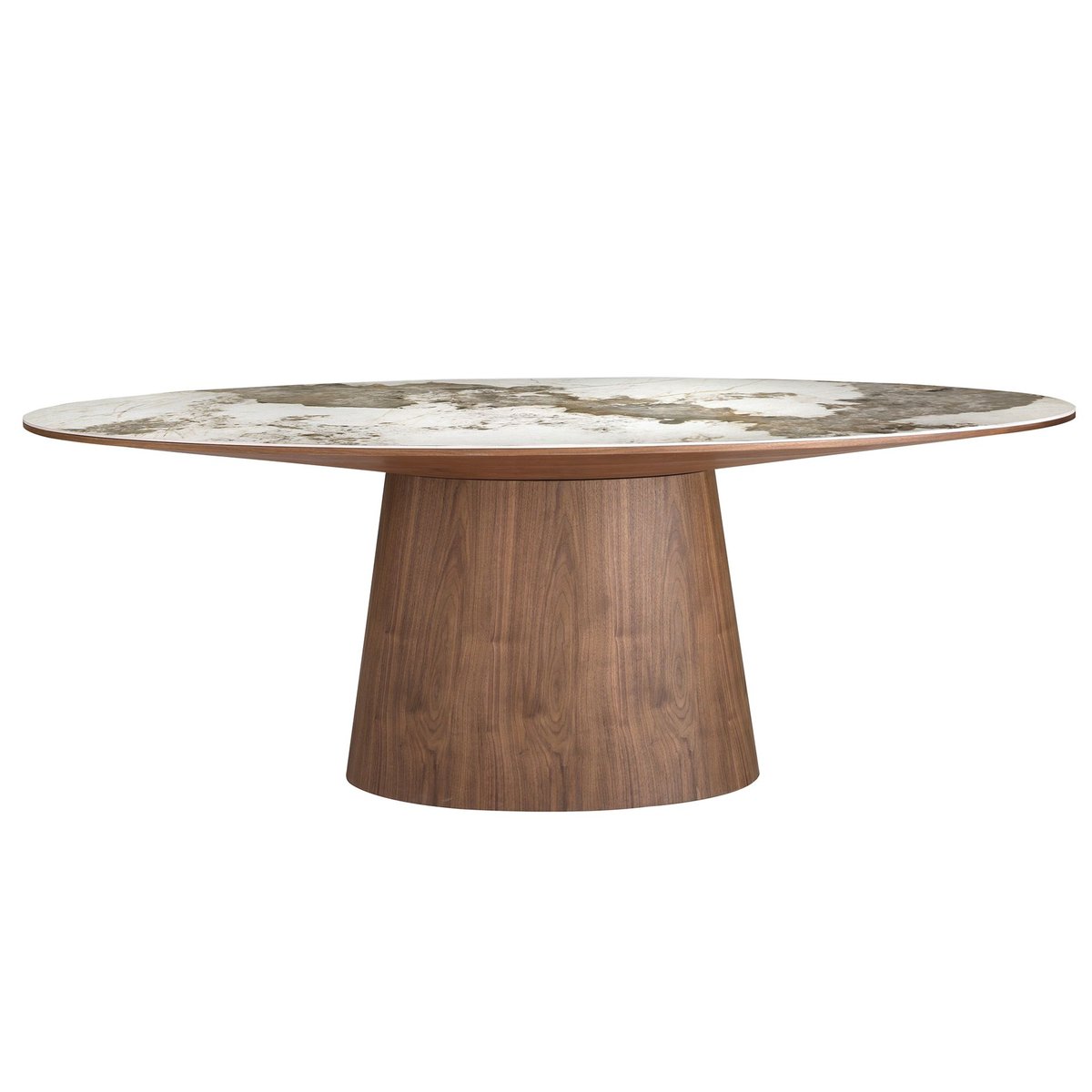 Table de salle à manger ovale en marbre en porcelaine et noyer blanc et terre | noyer, ANGEL CERDA