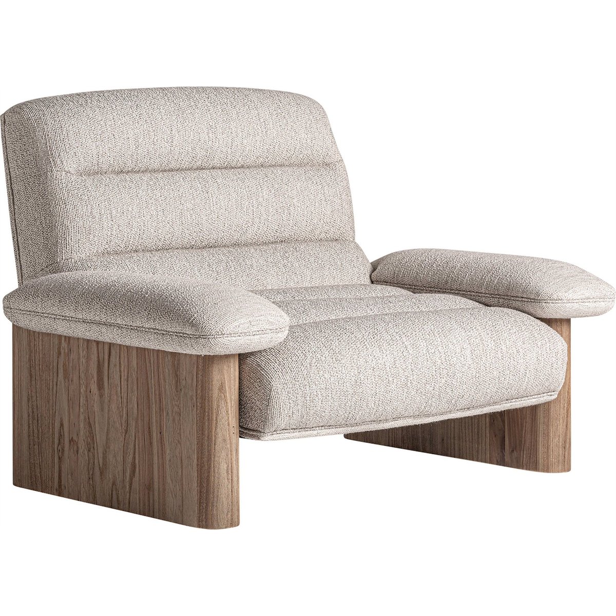 Fauteuil en jacquard, Finition bois vieilli marron vieilli et beige naturel, RECOLLECTION