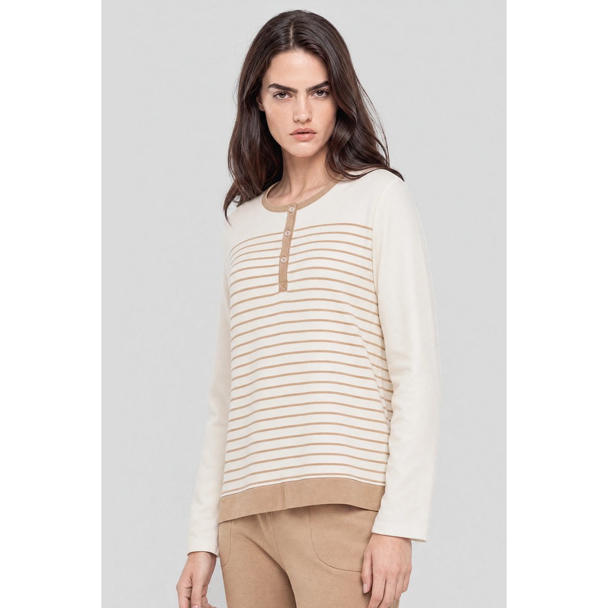 Pyjama rayé long - coton nature/gabardine, ARMOR-LUX