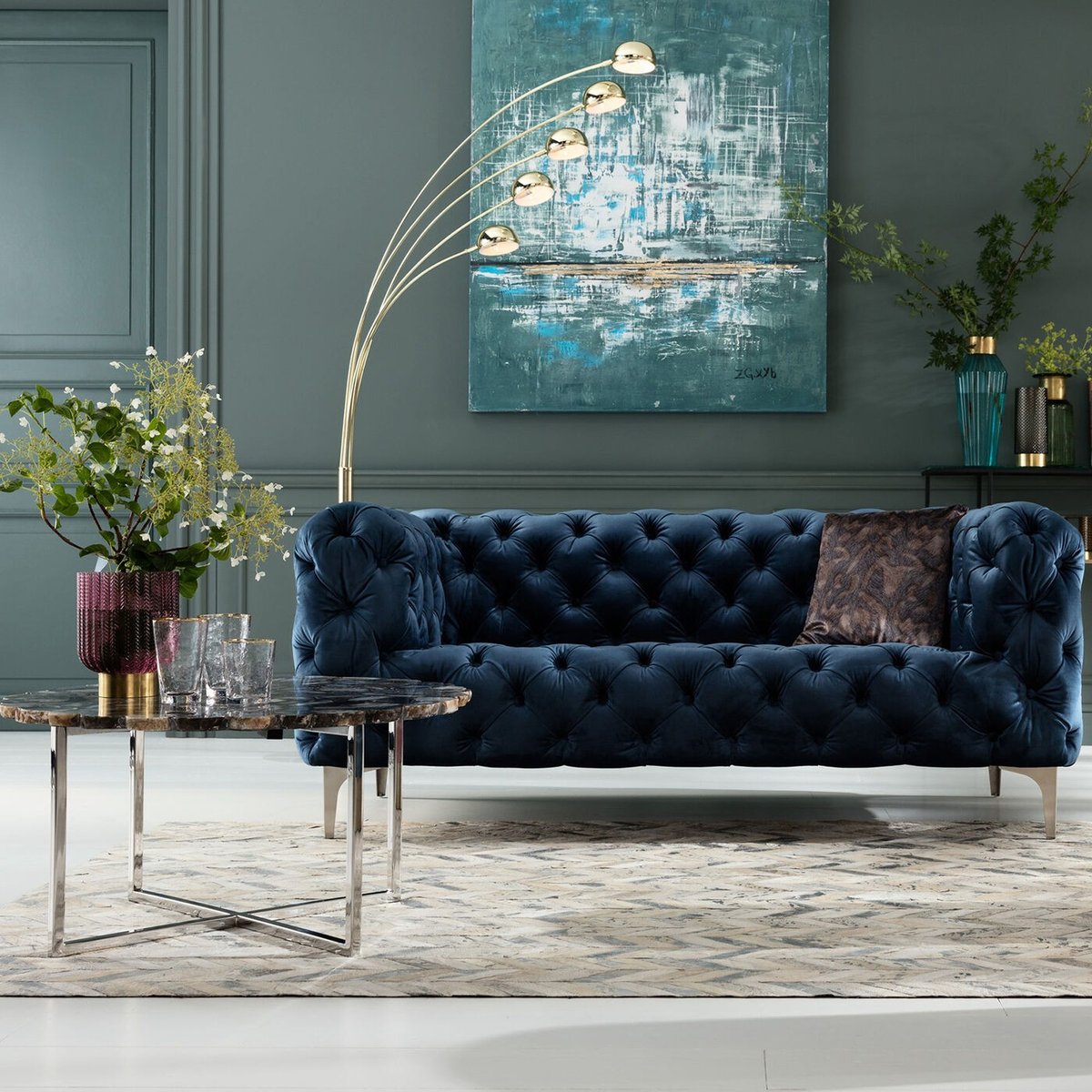Lampadaire en acier 215cm, FIVE FINGERS or, KARE DESIGN