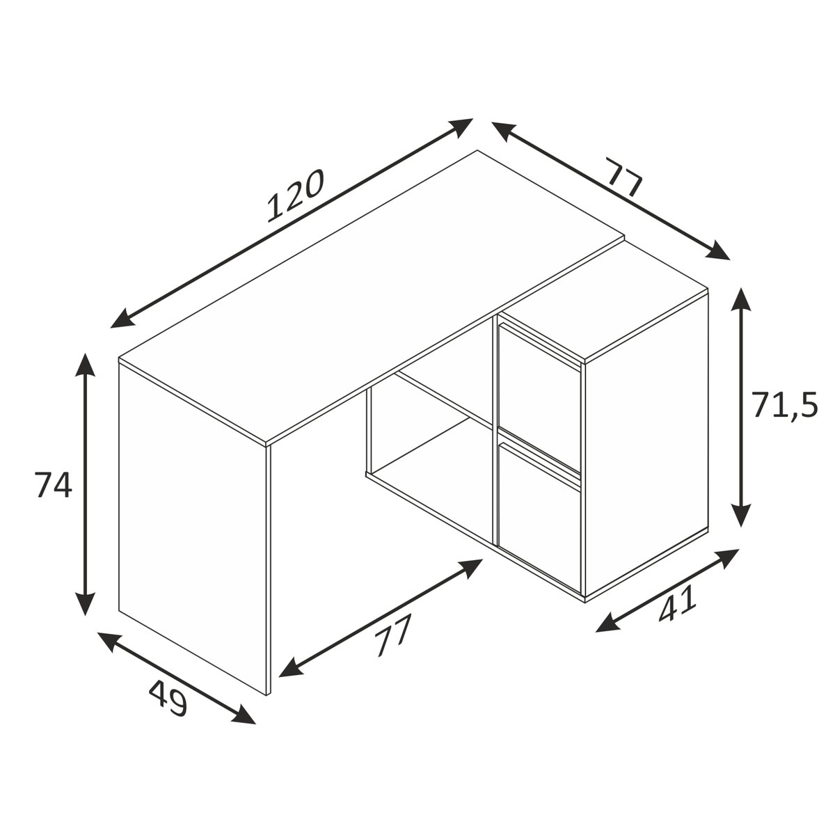 Bureau multiposition avec rangements blanc, TERRE DE NUIT