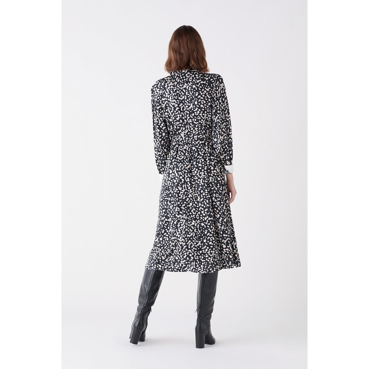Robe évasée col chemise RILESTA noir, CAROLL