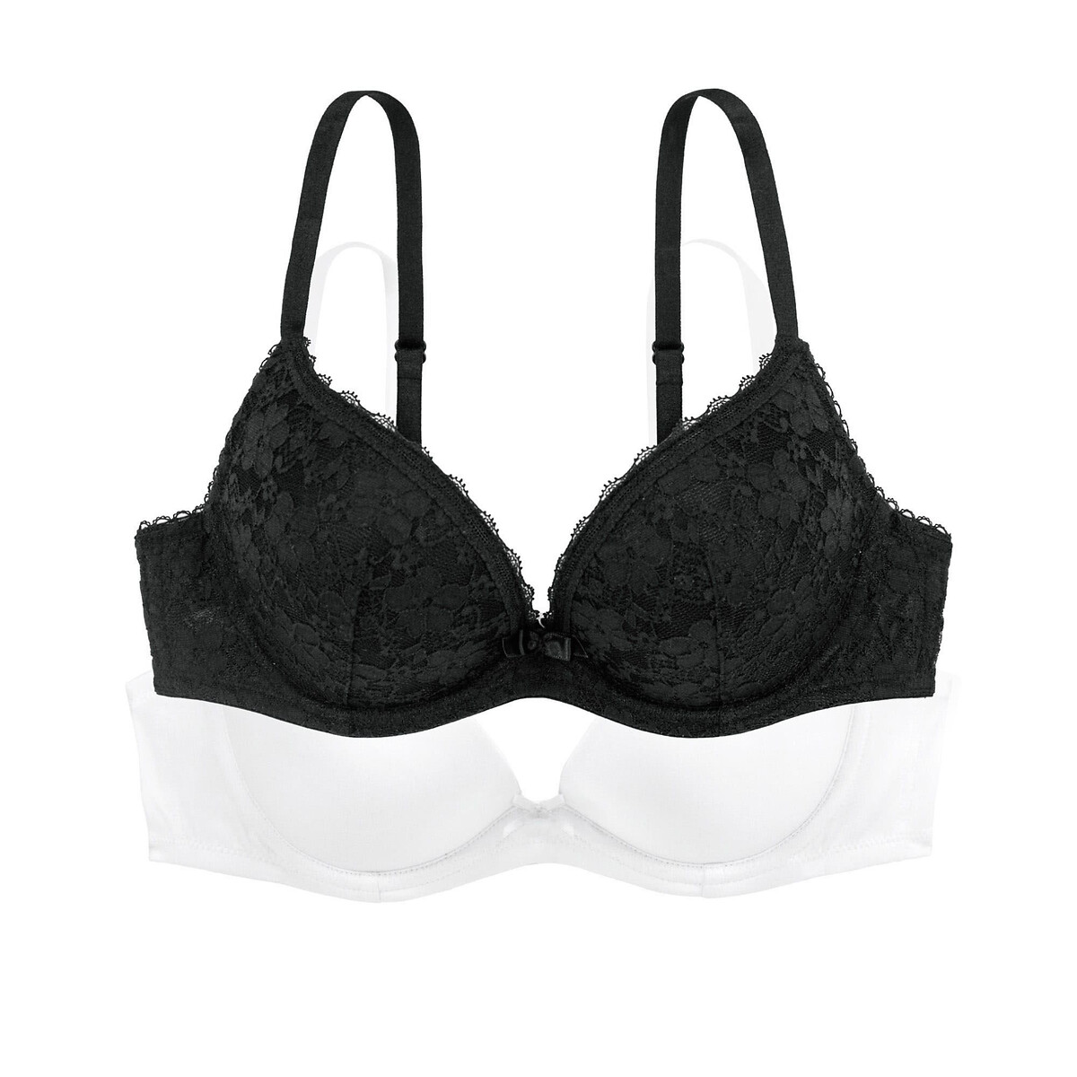 Lot de 2 soutiens-gorge push up Sonia dentelle noir/uni blanc, DORINA