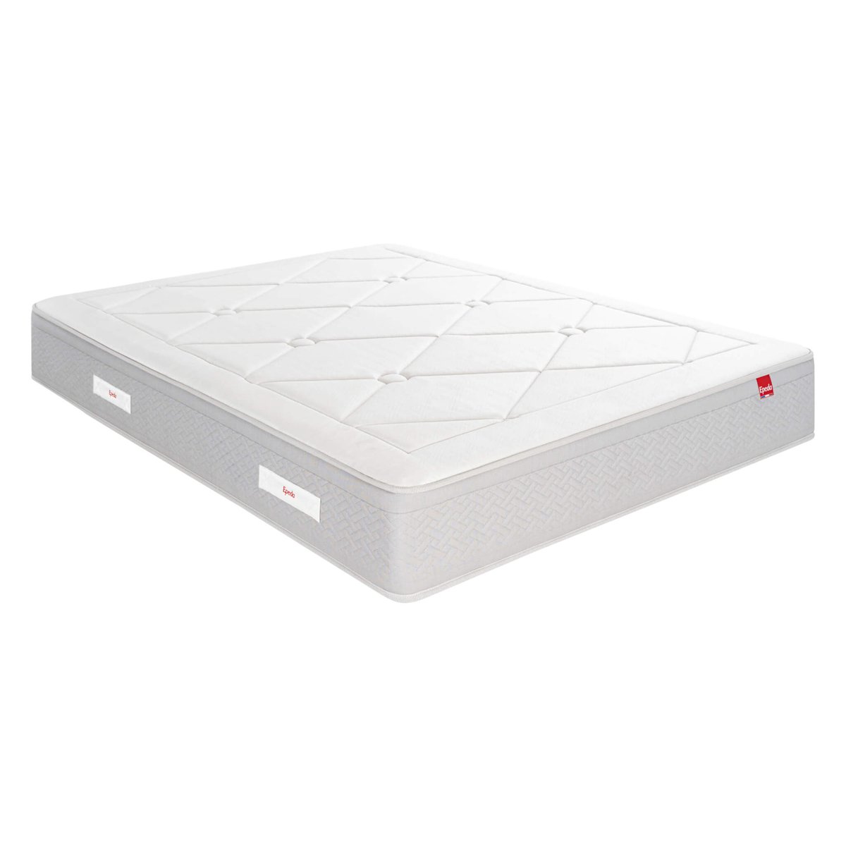 Ensemble literie matelas ressorts L’ÉCHAPPÉE, sommier Escale Ferme et pieds blanc, EPEDA