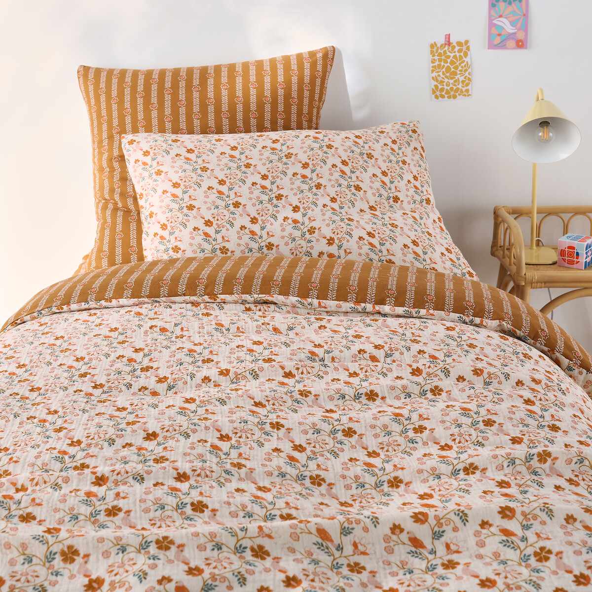 Housse de couette enfant gaze/coton lavé, Nitti ecru/caramel, LA REDOUTE INTERIEURS