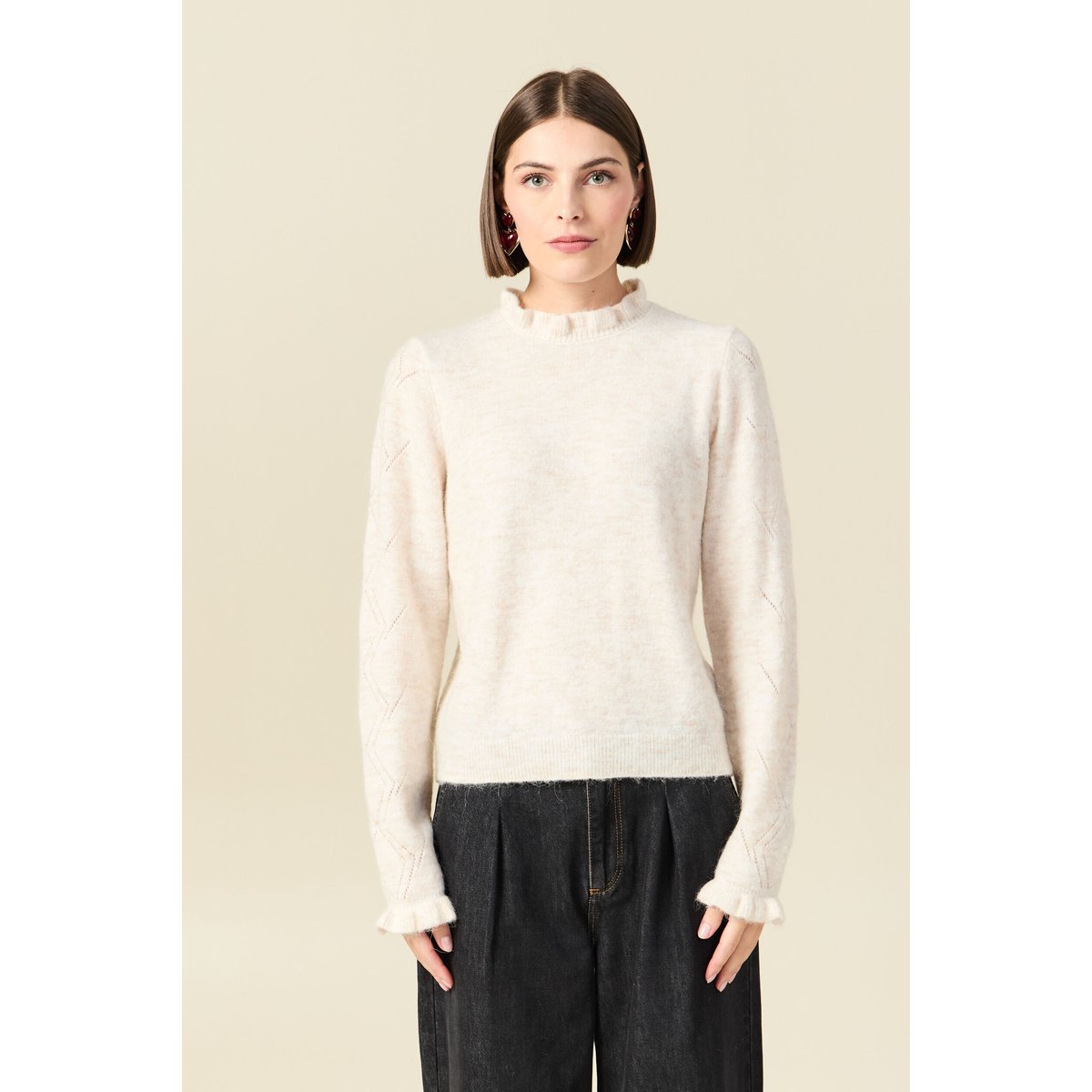 Pull col montant manches longues creme, BONOBO