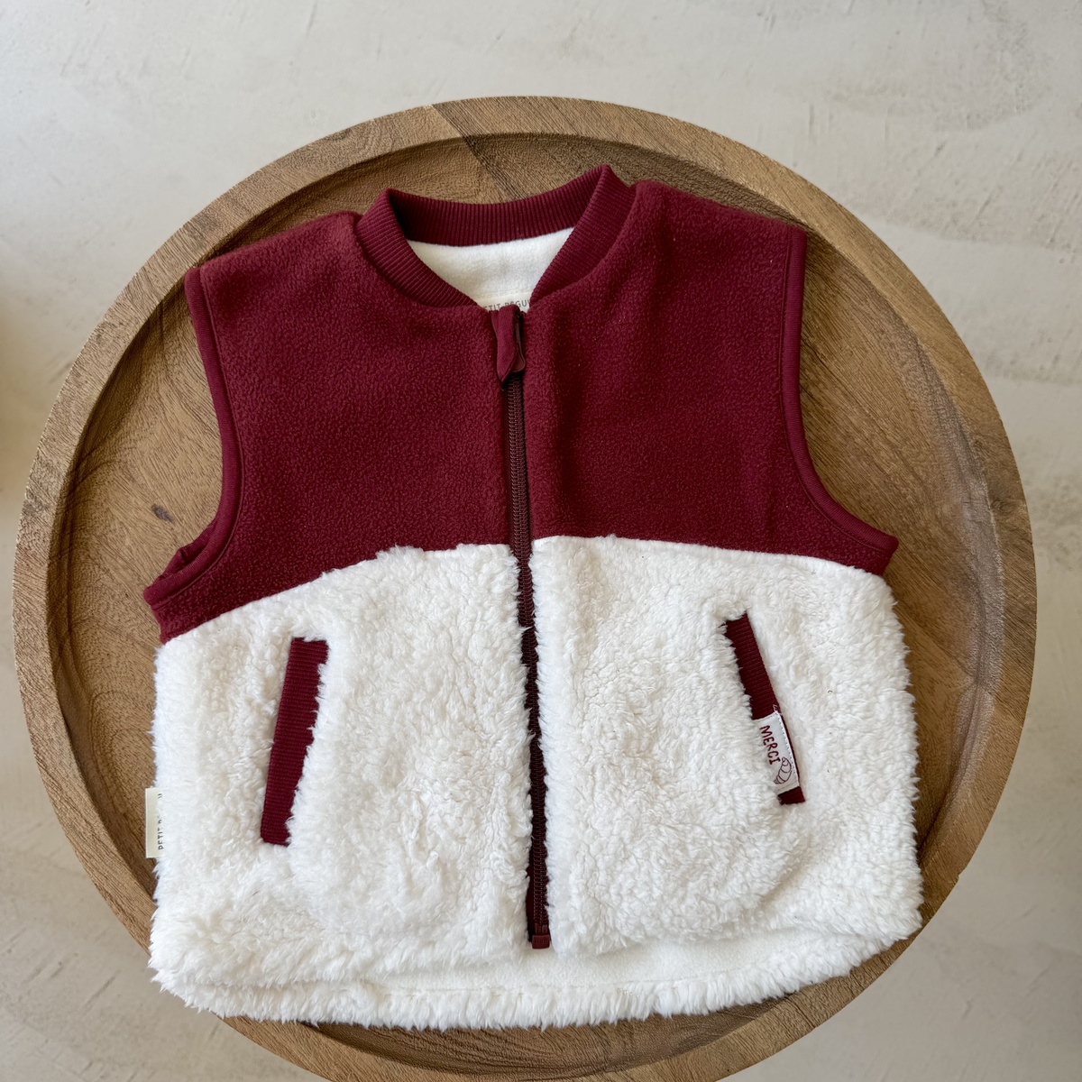 Veste sans manches enfant en sherpa Pistache bordeaux, PETIT BEGUIN