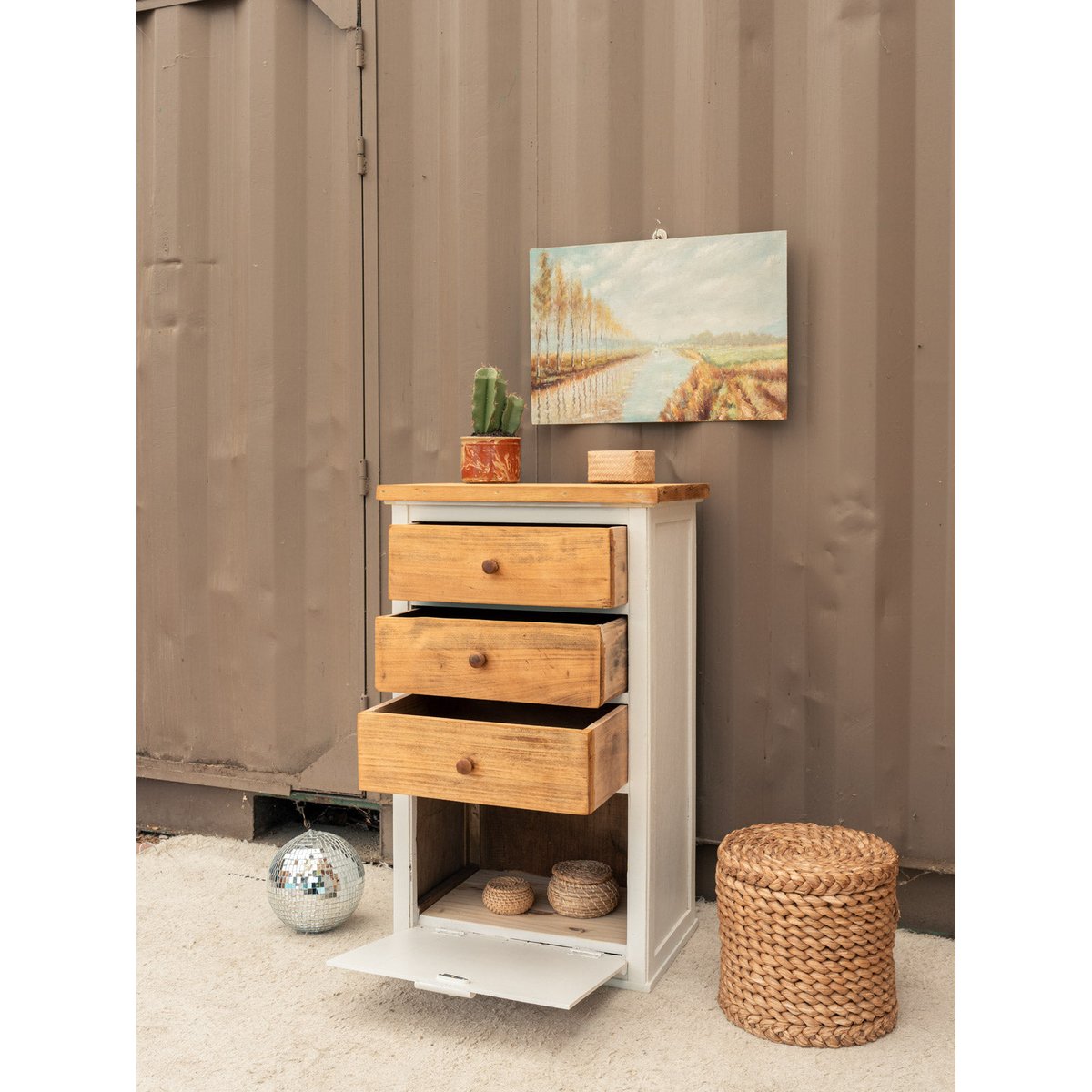 Meuble d'appoint en bois blanc Gilbert N°1916 - Bon état bois clair, DEBONGOUT