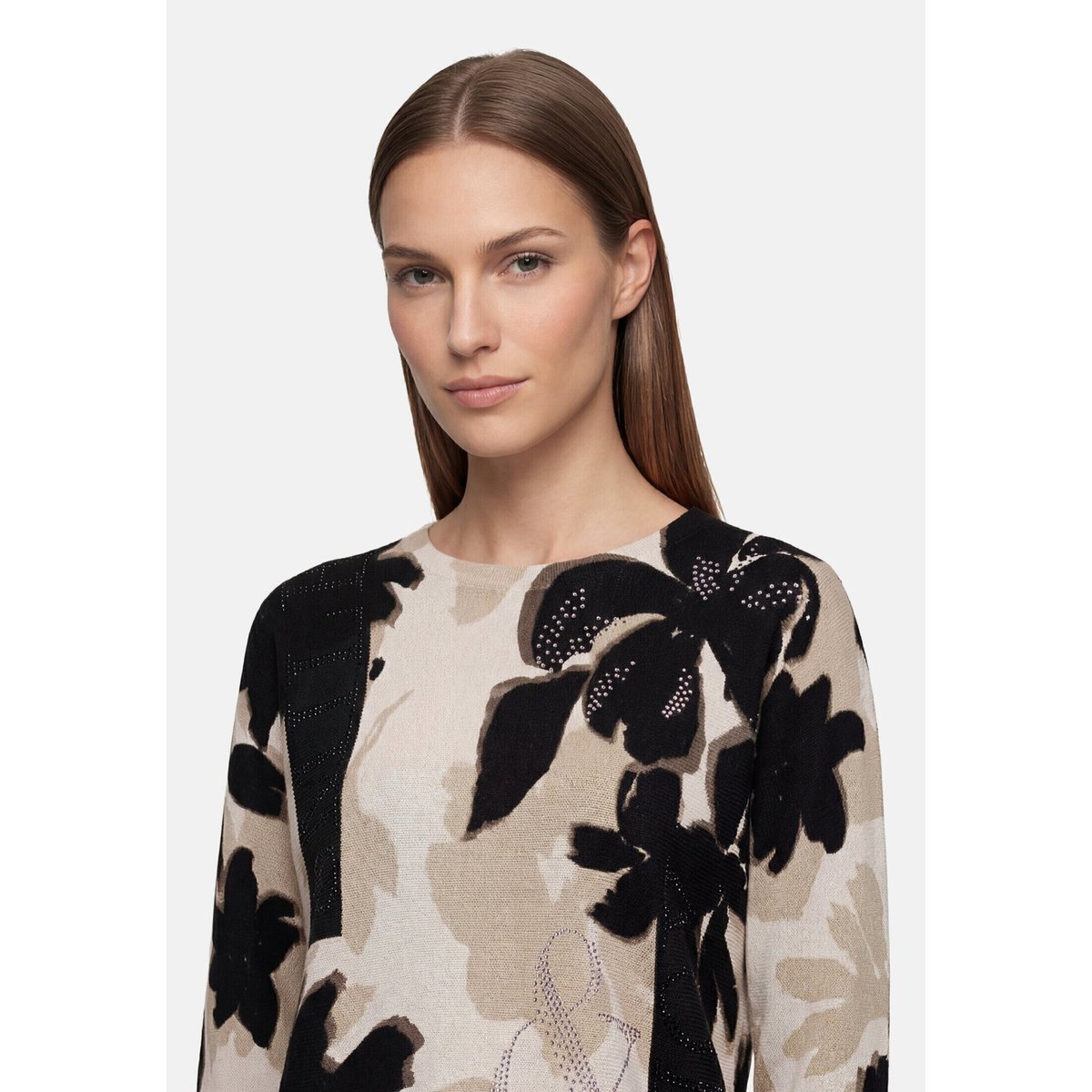 Pull-over en maille à manches chauve-souris beige/noir, BETTY BARCLAY