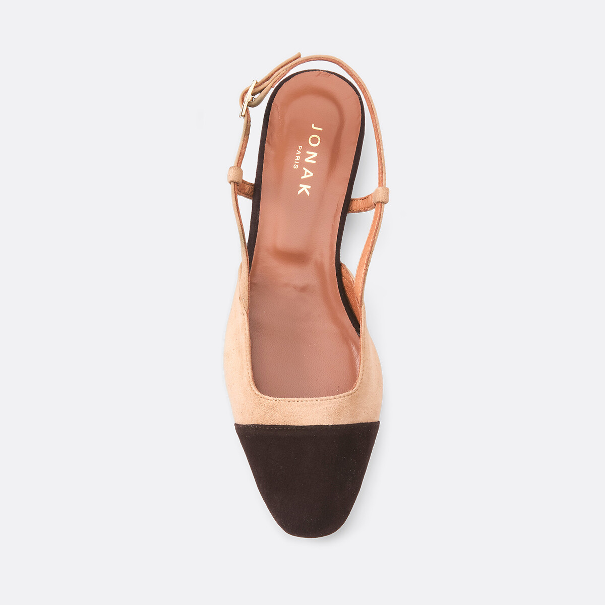 Ballerines slingback en cuir velours Dhapou marron/camel, JONAK