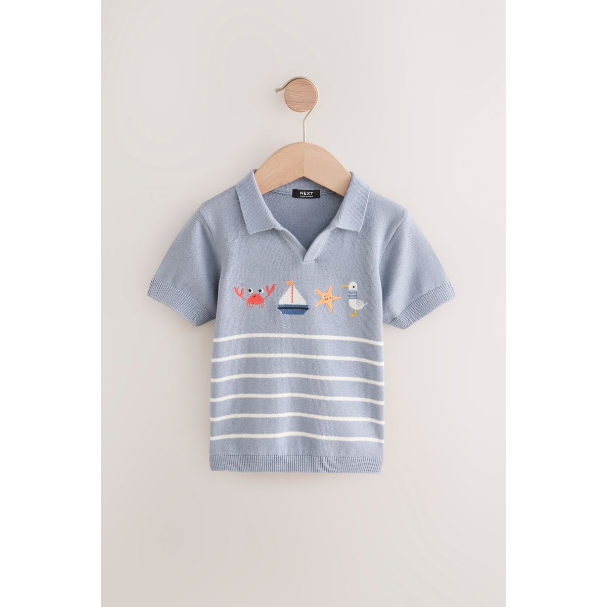 Polo manches courtes en maille blue beach stripe, NEXT