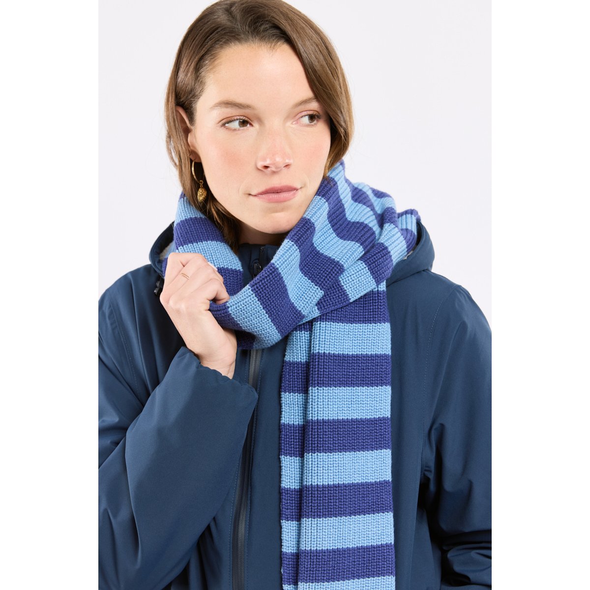 Écharpe rayée en coton et laine placid blue/ etoile, ARMOR-LUX