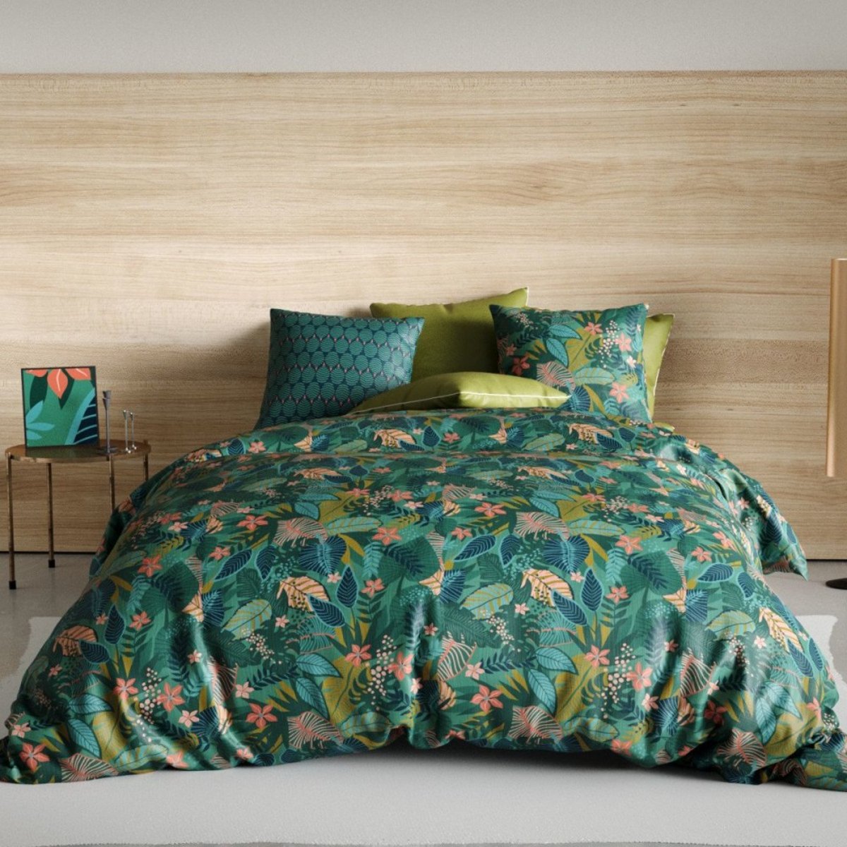 Housse de couette 100% coton 57 fils + 2 taies d’oreiller vert, DECORATIE