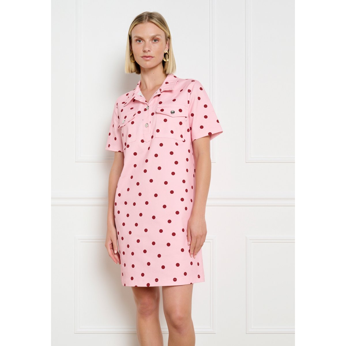 Robe droite en twill à pois rose clair, LOLALIZA