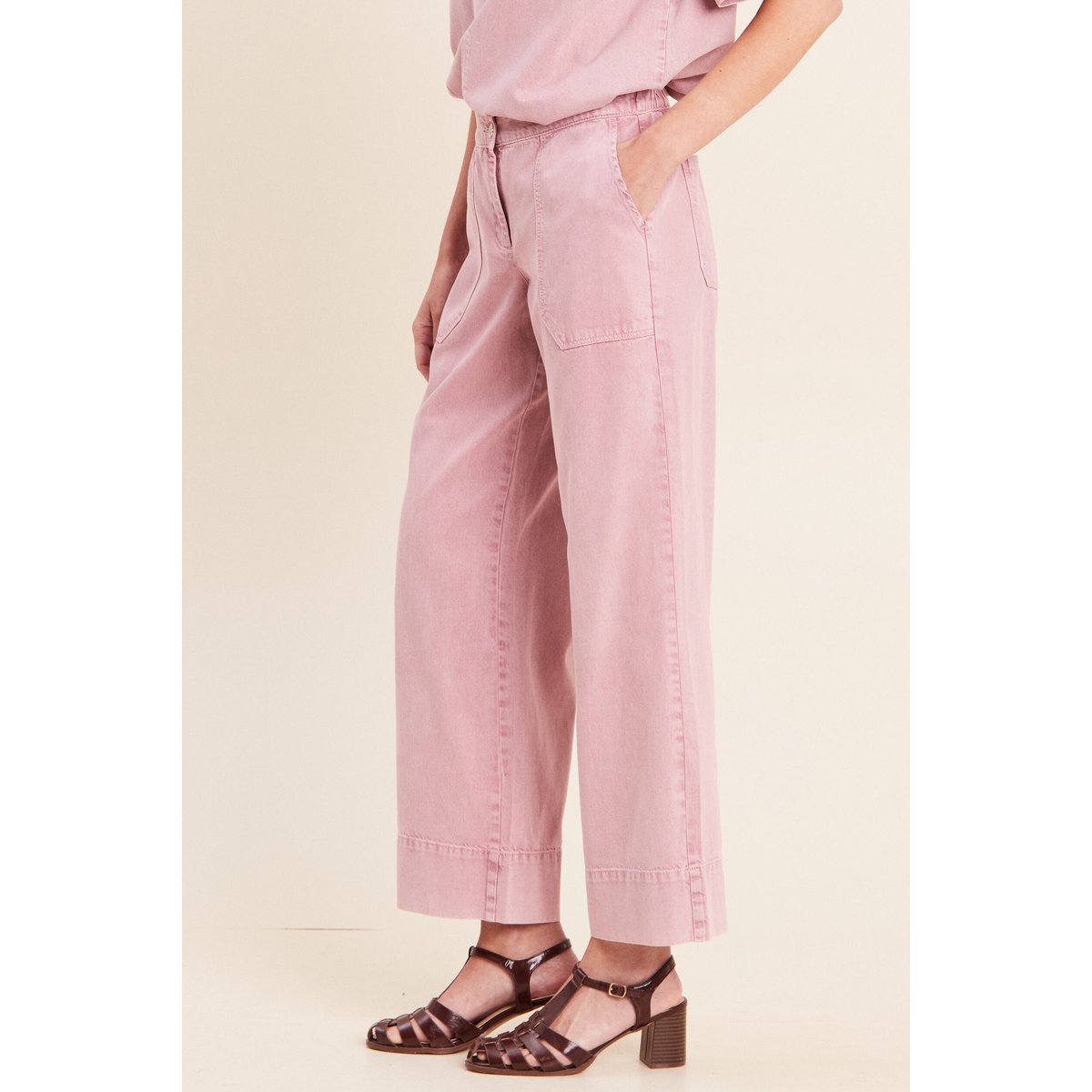 Pantalon large taille haute fluide rose, BREAL