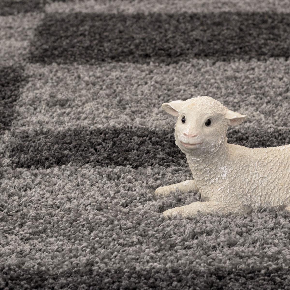 Tapis poils longs shaggy tissé motif géométrique RECTAN gris clair, gris foncé, UN AMOUR DE TAPIS