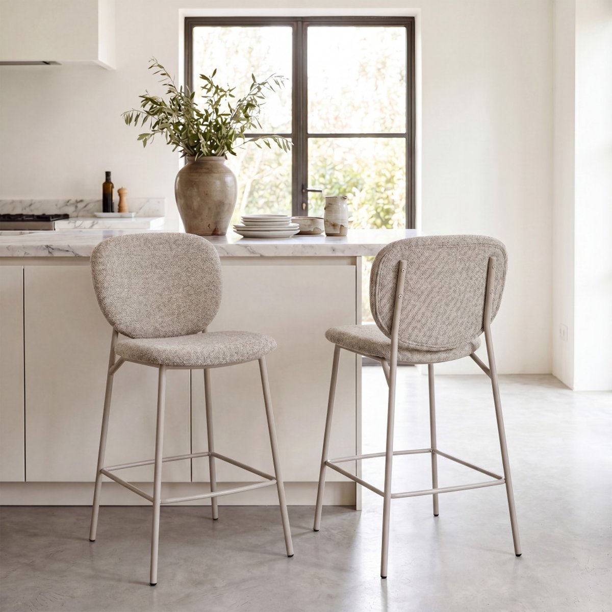 Lot de 2 tabourets de bar en tissu pieds beiges H65cm- DALBY marron chiné, DRAWER