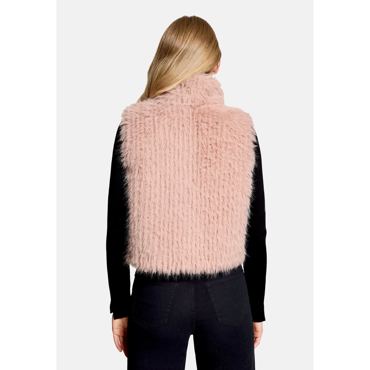 Veste sans manches en peluche à col rose dust, AMBER & JUNE